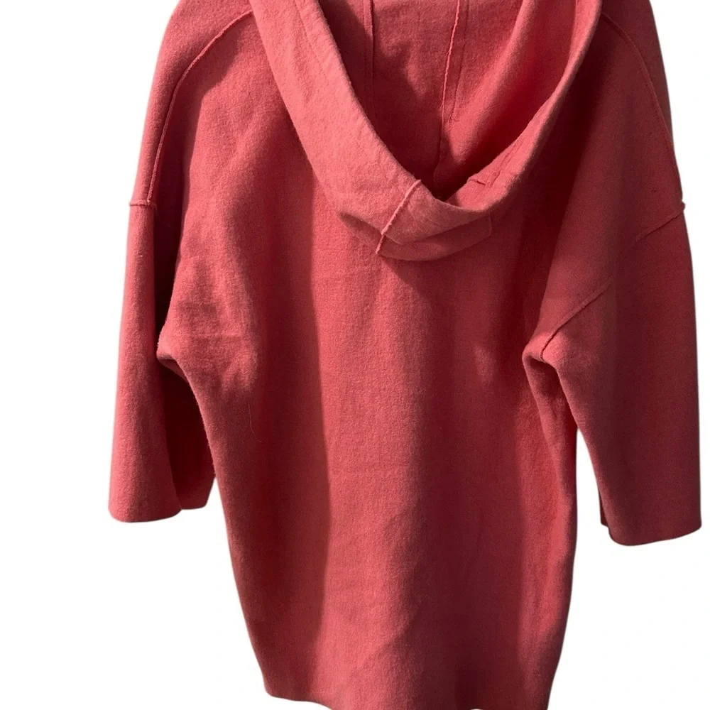 Loose Hooded V-Neck Boiled Wool Sweater